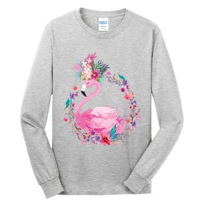 Cute Flower Wreath Flamingo Tall Long Sleeve T-Shirt