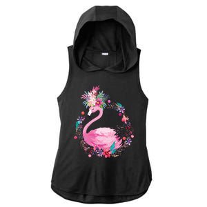 Cute Flower Wreath Flamingo Ladies PosiCharge Tri-Blend Wicking Draft Hoodie Tank