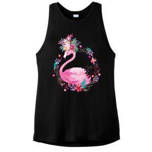 Cute Flower Wreath Flamingo Ladies PosiCharge Tri-Blend Wicking Tank