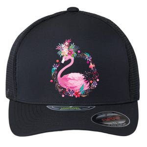 Cute Flower Wreath Flamingo Flexfit Unipanel Trucker Cap