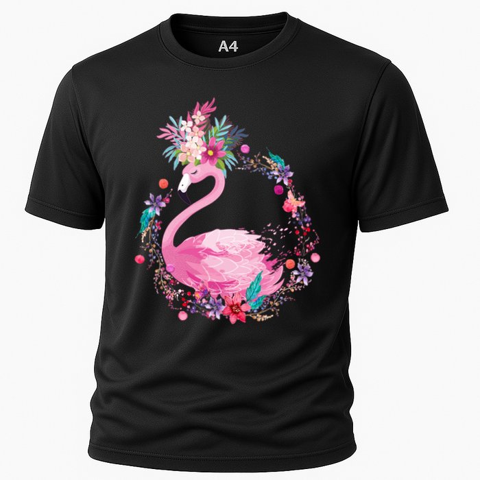 Cute Flower Wreath Flamingo Cooling Performance Crew T-Shirt