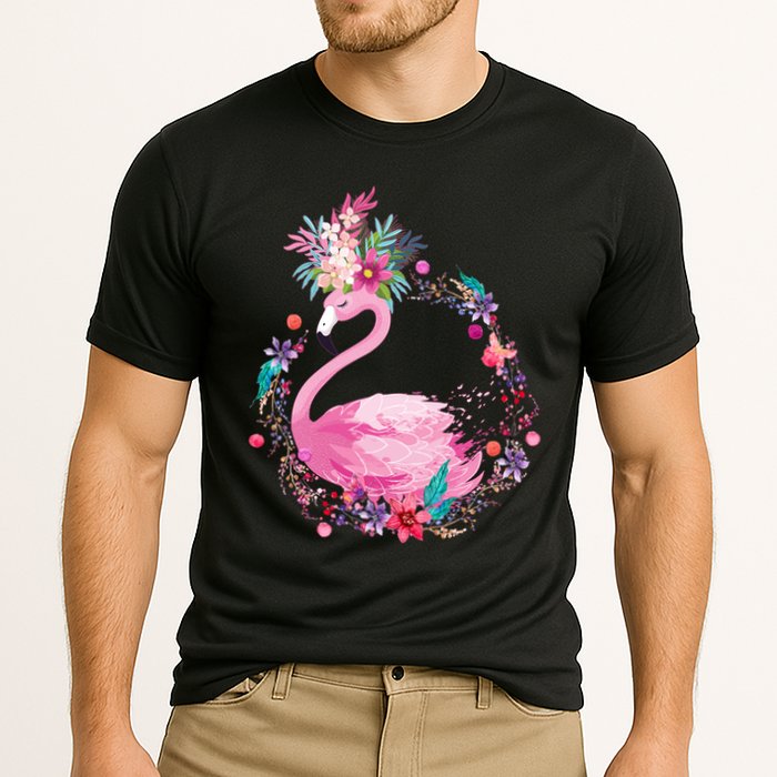Cute Flower Wreath Flamingo Cooling Performance Crew T-Shirt