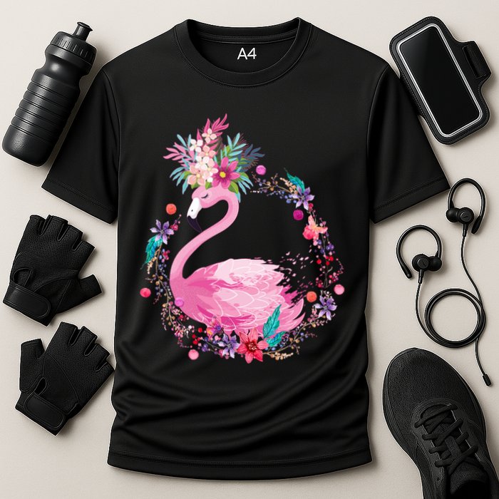 Cute Flower Wreath Flamingo Cooling Performance Crew T-Shirt