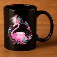 Cute Flower Wreath Flamingo 11oz C Handle Ceramic Mug