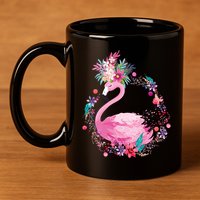 Cute Flower Wreath Flamingo 11oz C Handle Ceramic Mug