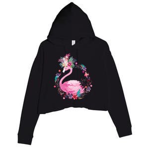 Cute Flower Wreath Flamingo Crop Fleece Hoodie