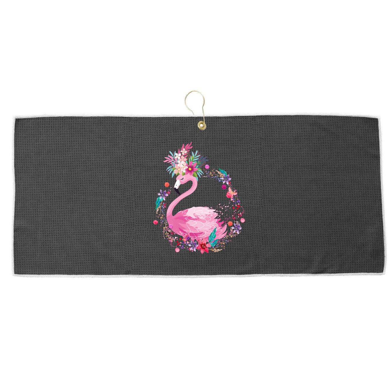 Cute Flower Wreath Flamingo Large Microfiber Waffle Golf Towel