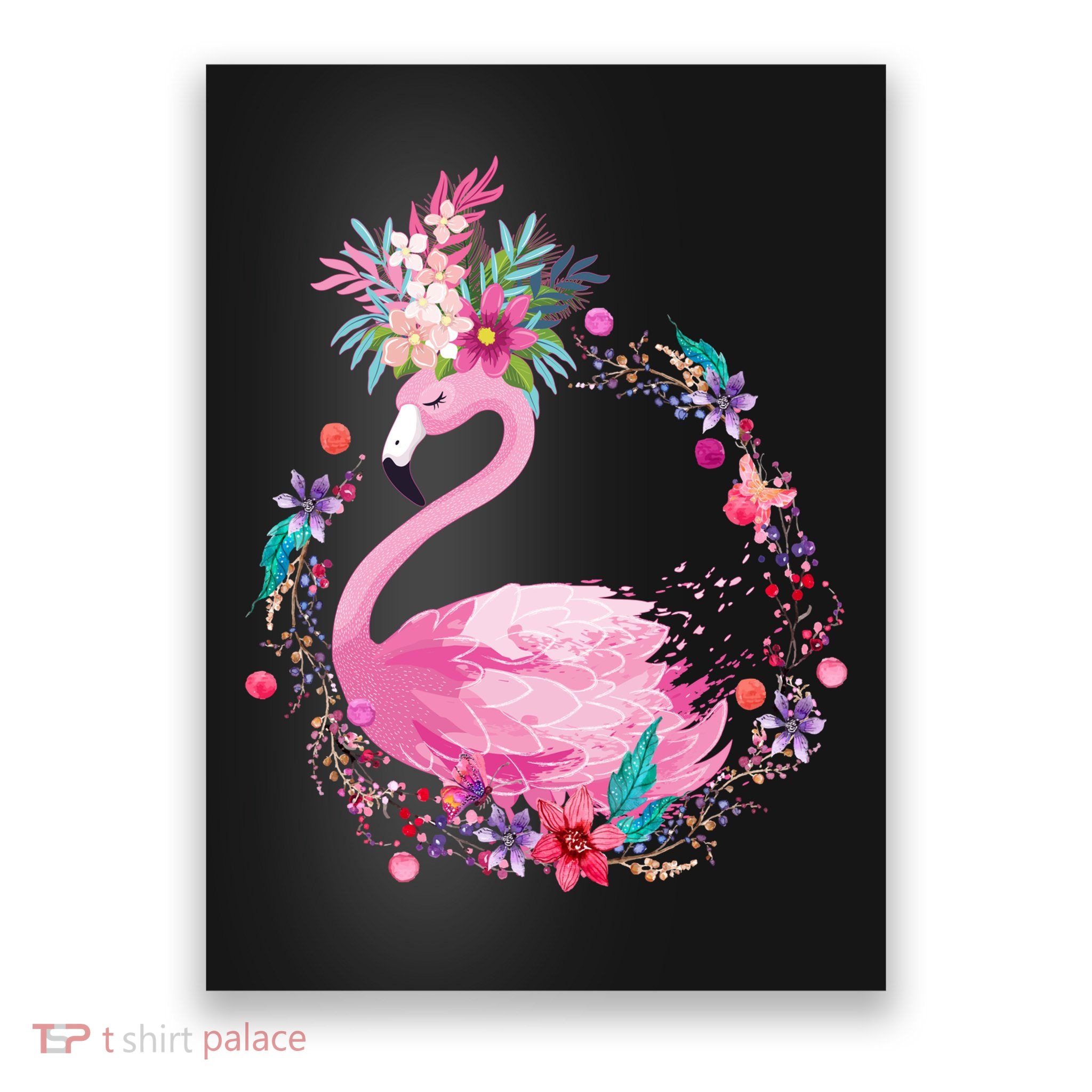 Cute Flower Wreath Flamingo Poster