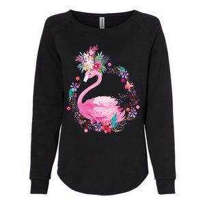 Cute Flower Wreath Flamingo Womens California Wash Sweatshirt