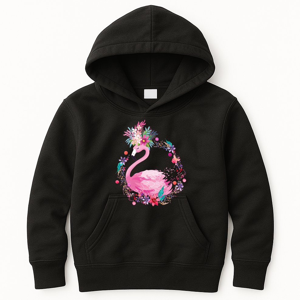 Cute Flower Wreath Flamingo Kids Hoodie