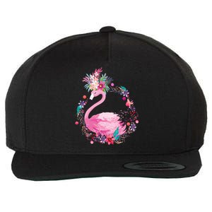 Cute Flower Wreath Flamingo Wool Snapback Cap