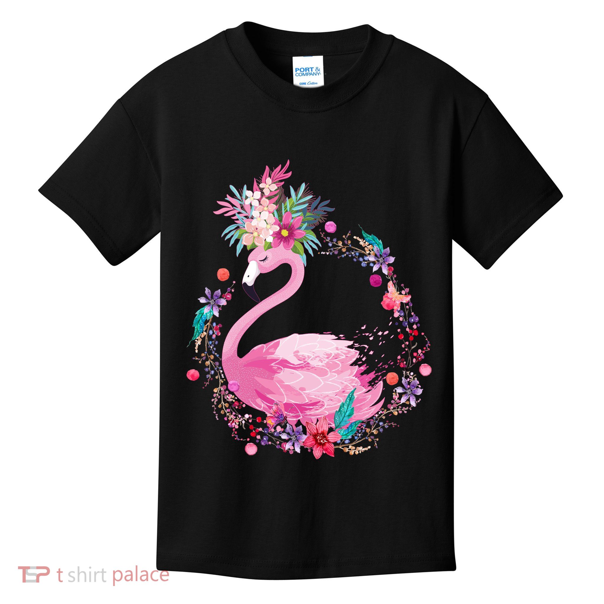Cute Flower Wreath Flamingo Kids T-Shirt