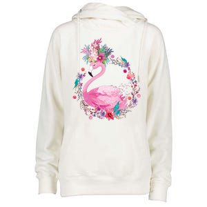 Cute Flower Wreath Flamingo Womens Funnel Neck Pullover Hood