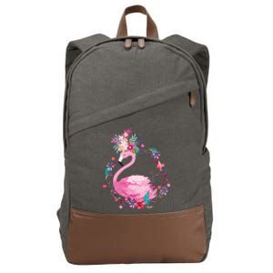 Cute Flower Wreath Flamingo Cotton Canvas Backpack