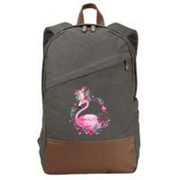 Cute Flower Wreath Flamingo Cotton Canvas Backpack