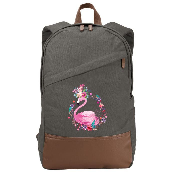 Cute Flower Wreath Flamingo Cotton Canvas Backpack