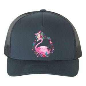 Cute Flower Wreath Flamingo Yupoong Adult 5-Panel Trucker Hat