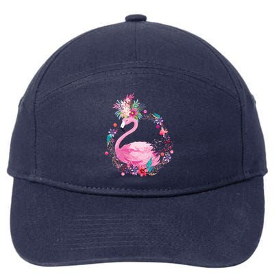 Cute Flower Wreath Flamingo 7-Panel Snapback Hat