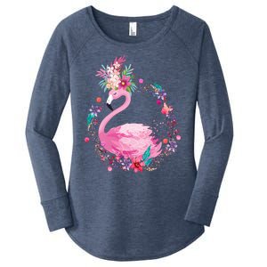 Cute Flower Wreath Flamingo Women's Perfect Tri Tunic Long Sleeve Shirt