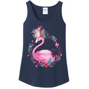 Cute Flower Wreath Flamingo Ladies Essential Tank