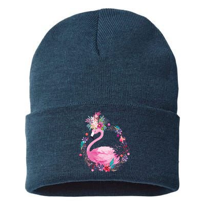 Cute Flower Wreath Flamingo Sustainable Knit Beanie