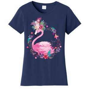 Cute Flower Wreath Flamingo Women's T-Shirt