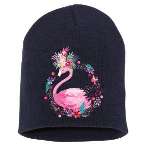 Cute Flower Wreath Flamingo Short Acrylic Beanie