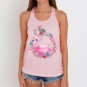 Cute Flower Wreath Flamingo Women's Knotted Racerback Tank