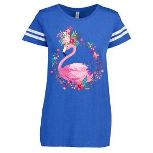 Cute Flower Wreath Flamingo Enza Ladies Jersey Football T-Shirt