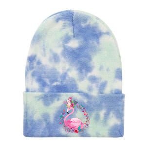 Cute Flower Wreath Flamingo Tie Dye 12in Knit Beanie