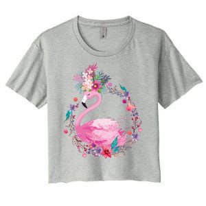 Cute Flower Wreath Flamingo Women's Crop Top Tee