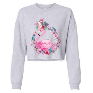 Cute Flower Wreath Flamingo Cropped Pullover Crew