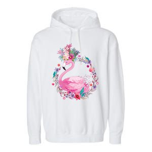 Cute Flower Wreath Flamingo Garment-Dyed Fleece Hoodie