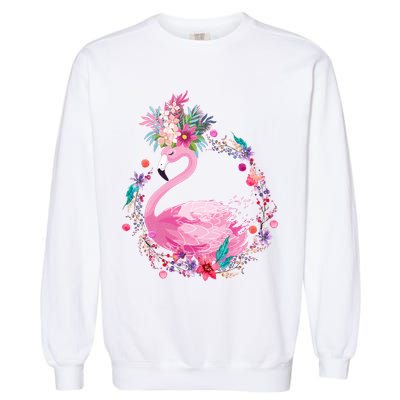 Cute Flower Wreath Flamingo Garment-Dyed Sweatshirt