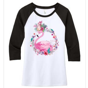 Cute Flower Wreath Flamingo Women's Tri-Blend 3/4-Sleeve Raglan Shirt