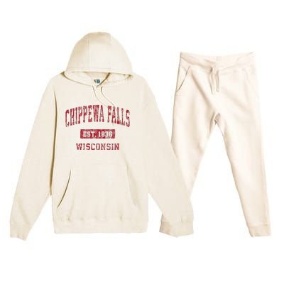 Chippewa Falls Wisconsin Wi Vintage Sports Premium Hooded Sweatsuit Set