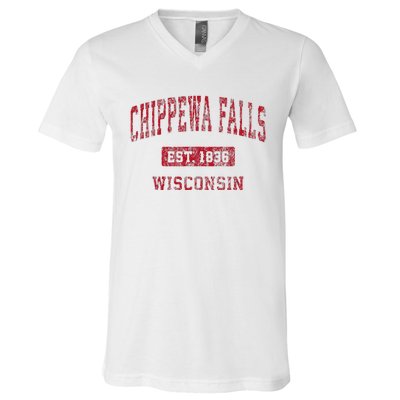 Chippewa Falls Wisconsin Wi Vintage Sports V-Neck T-Shirt