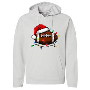 Christmas Football With Santa Hat Christmas Football Player Performance Fleece Hoodie