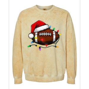 Christmas Football With Santa Hat Christmas Football Player Colorblast Crewneck Sweatshirt