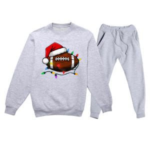 Christmas Football With Santa Hat Christmas Football Player Premium Crewneck Sweatsuit Set