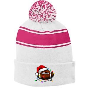 Christmas Football With Santa Hat Christmas Football Player Stripe Pom Pom Beanie