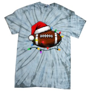 Christmas Football With Santa Hat Christmas Football Player Tie-Dye T-Shirt