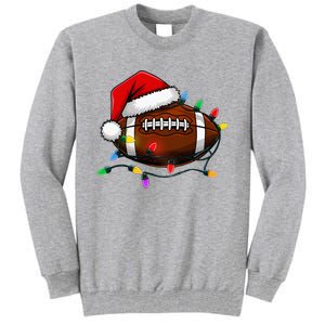 Christmas Football With Santa Hat Christmas Football Player Tall Sweatshirt