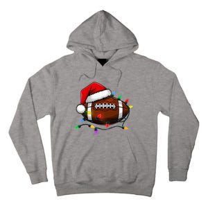 Christmas Football With Santa Hat Christmas Football Player Tall Hoodie