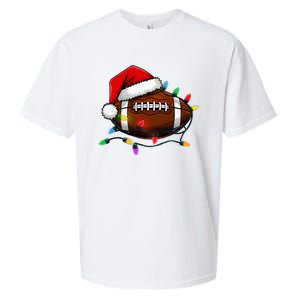 Christmas Football With Santa Hat Christmas Football Player Sueded Cloud Jersey T-Shirt