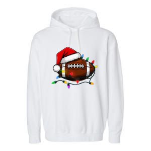 Christmas Football With Santa Hat Christmas Football Player Garment-Dyed Fleece Hoodie