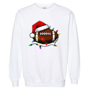 Christmas Football With Santa Hat Christmas Football Player Garment-Dyed Sweatshirt