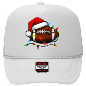 Christmas Football With Santa Hat Christmas Football Player High Crown Mesh Back Trucker Hat