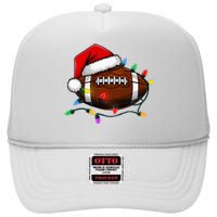 Christmas Football With Santa Hat Christmas Football Player High Crown Mesh Back Trucker Hat