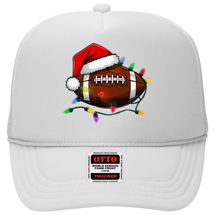 Christmas Football With Santa Hat Christmas Football Player High Crown Mesh Back Trucker Hat